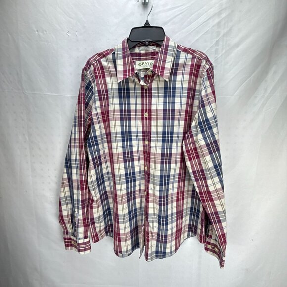 Orvis Wrinkle Free Plaid Button Down Shirt Men's Large Red Blue Check Western - Picture 1 of 10